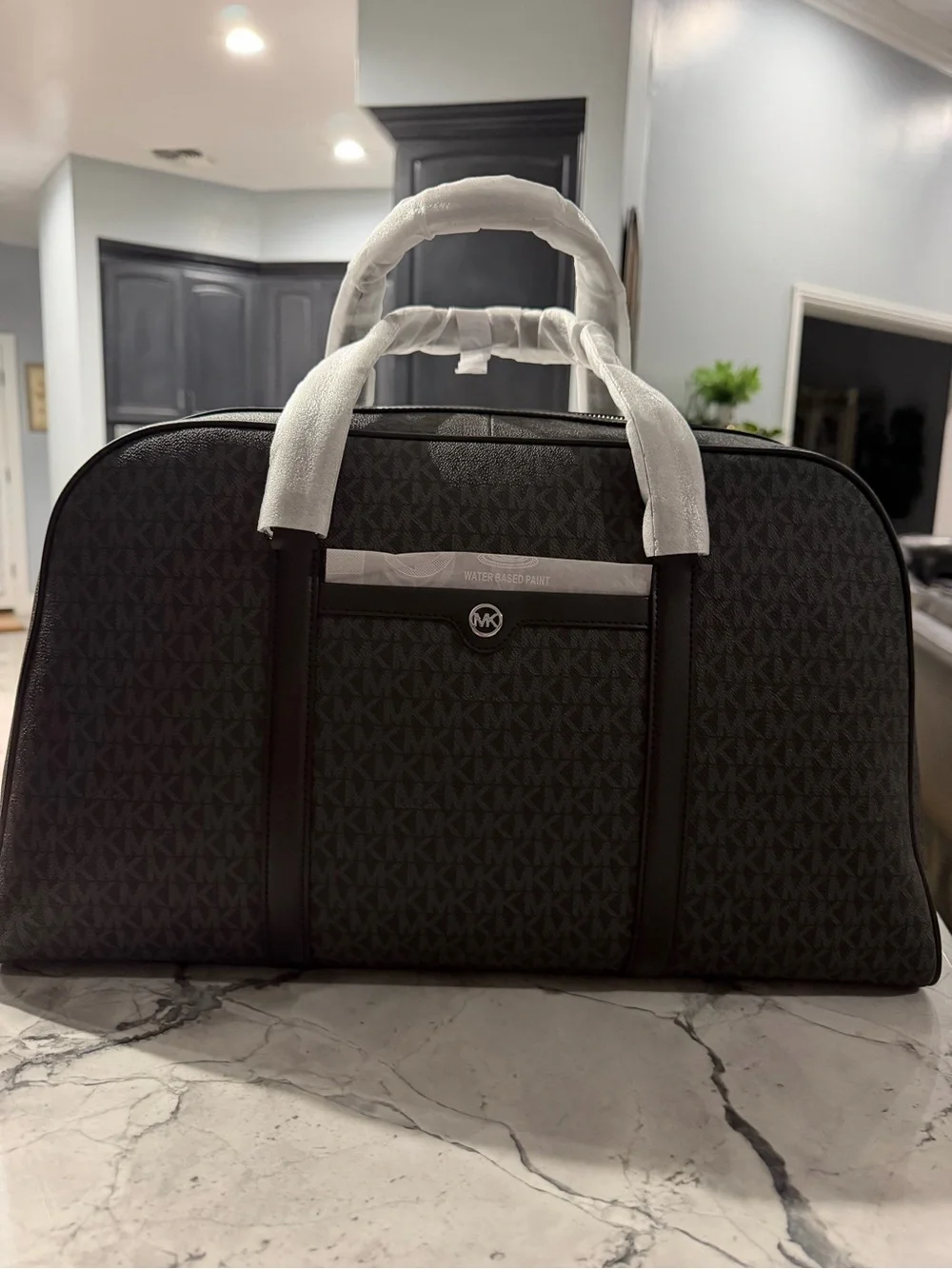 Michael Kors Brown Monogram Duffel Bag with Dark Trim